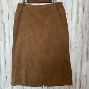 Norton McNaughton Faux Suede Maxi Skirt 14 Petite Tan Brown Western Festival EUC